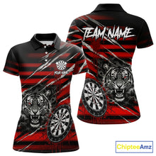 Load image into Gallery viewer, Red Grunge Grey Smoke Tiger Dartboard Custom Dart Polo Shirt Women Dart League Jerseys NYN2087