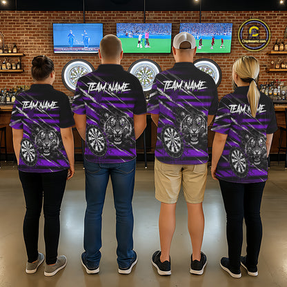 Purple Grunge Grey Smoke Tiger Dartboard Custom Dart Quarter-Zip Shirt Men Dart League Jerseys NYN2088