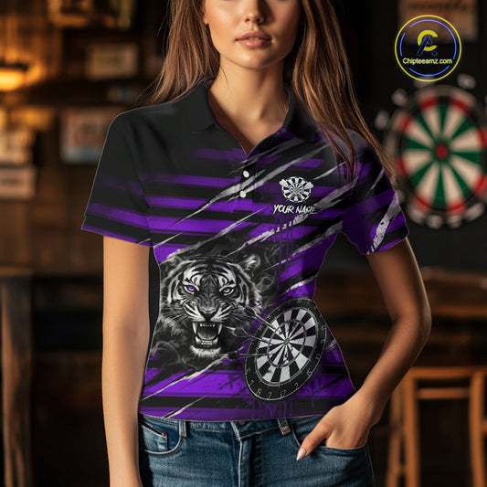 Purple Grunge Grey Smoke Tiger Dartboard Custom Dart Polo Shirt Women Dart League Jerseys NYN2088