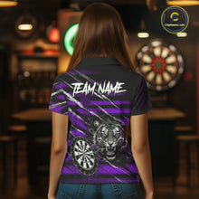 Load image into Gallery viewer, Purple Grunge Grey Smoke Tiger Dartboard Custom Dart Polo Shirt Women Dart League Jerseys NYN2088