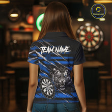 Load image into Gallery viewer, Blue Grunge Grey Smoke Tiger Dartboard Custom Dart Polo Shirt Women Dart League Jerseys NYN2089