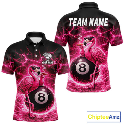 Thunder Pink Funny Flamingo Smokes Pool 8 Ball Men Billiard Shirt Custom Ball Billiard Team Attire NYN2612