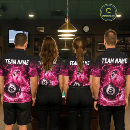 Thunder Pink Funny Flamingo Smokes Pool 8 Ball Men Billiard Shirt Custom Ball Billiard Team Attire NYN2612