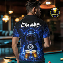 Load image into Gallery viewer, Blue Funny Lightning Shark Cheer Beers Pool 8 Ball Men Billiard Shirt Custom Ball Billiard Attire NYN2613