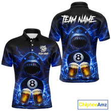 Load image into Gallery viewer, Blue Funny Lightning Shark Cheer Beers Pool 8 Ball Men Billiard Shirt Custom Ball Billiard Attire NYN2613