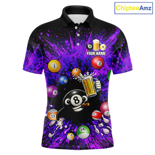 Purple Splatter Paint Pool 8 Ball Billiard Shirt For Men Custom Funny Beer 8 Ball Billiard Attire NYN2615