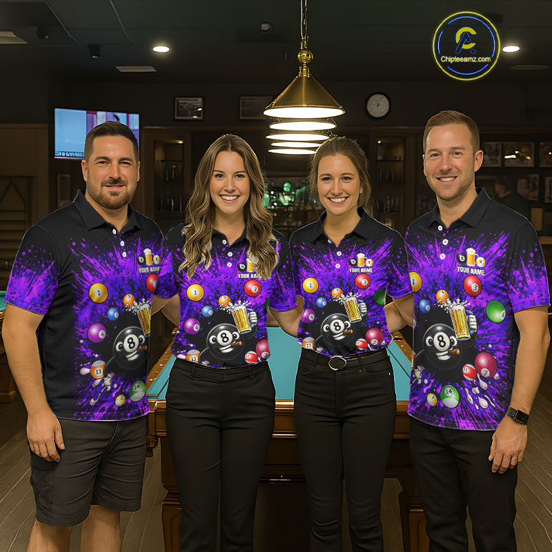Purple Splatter Paint Pool 8 Ball Billiard Shirt For Men Custom Funny Beer 8 Ball Billiard Attire NYN2615