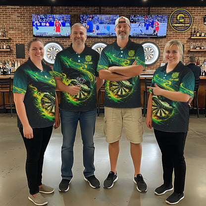 Green Splatter Paint Shark Dartboard & Arrow Women Darts Polo Shirt Custom Darts Team Jersey NYN2616