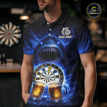 Load image into Gallery viewer, Blue Horror Shark Cheer Beer &amp; Dartboard Men Darts Polo Shirt Custom Funny Dart Team Jersey NYN2617