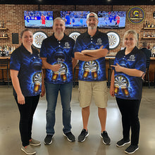 Load image into Gallery viewer, Blue Horror Shark Cheer Beer &amp; Dartboard Men Darts Polo Shirt Custom Funny Dart Team Jersey NYN2617