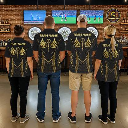 Personalized Black And Gold Wings Dart Arrow Women Darts Polo Shirt Custom Dart Team Jersey NYN2619