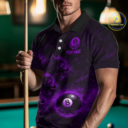 Horror Wolfs Purple Flames Smoke Pool 8 Ball Men Billiard Shirt Custom Ball Billiard Team Attire NYN2621
