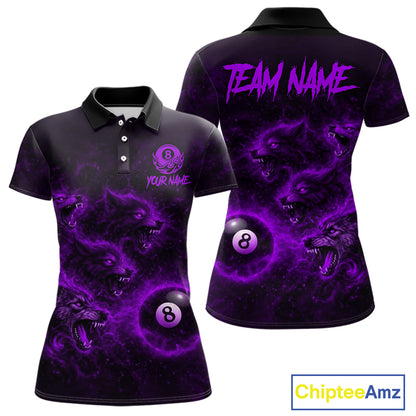 Horror Wolfs Purple Flames Smoke Pool 8 Ball Women Billiard Shirt Custom Ball Billiard Team Attire NYN2621