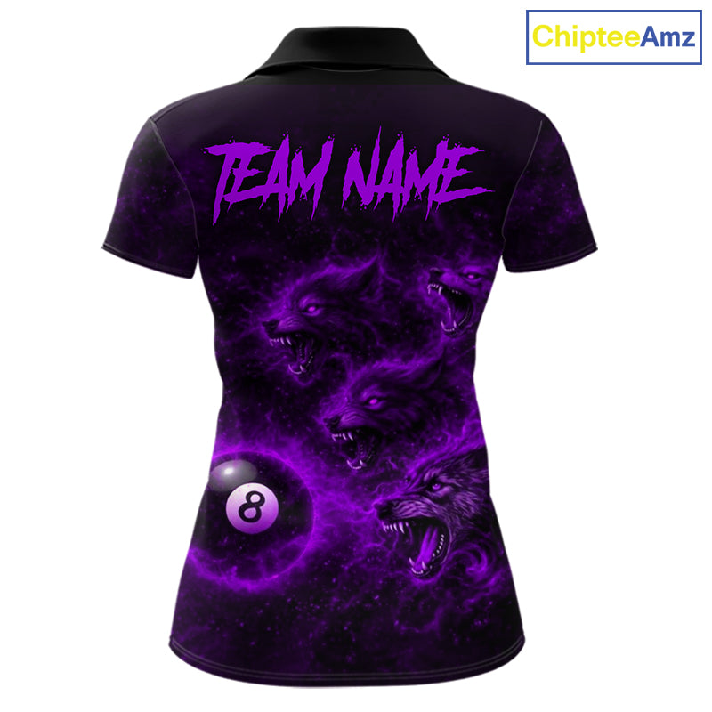 Horror Wolfs Purple Flames Smoke Pool 8 Ball Women Billiard Shirt Custom Ball Billiard Team Attire NYN2621