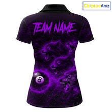 Load image into Gallery viewer, Horror Wolfs Purple Flames Smoke Pool 8 Ball Women Billiard Shirt Custom Ball Billiard Team Attire NYN2621