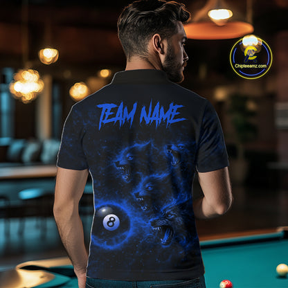 Horror Wolfs Blue Flames Smoke Pool 8 Ball Men Billiard Shirt Custom Ball Billiard Team Attire NYN2622