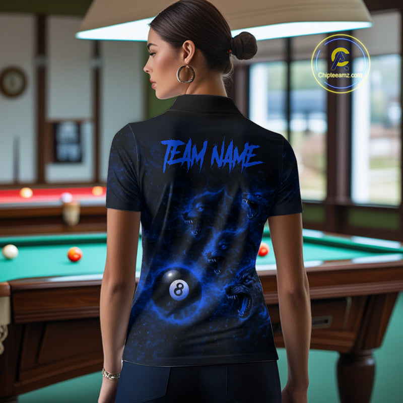 Horror Wolfs Blue Flames Smoke Pool 8 Ball Women Billiard Shirt Custom Ball Billiard Team Attire NYN2622
