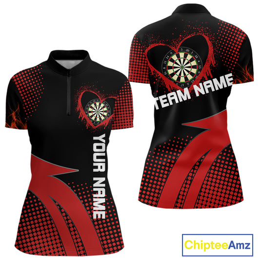 Red Dripping Heart Halftone Pattern Custom Dart Shirt For Women, Dart Team Jerseys NYN0219