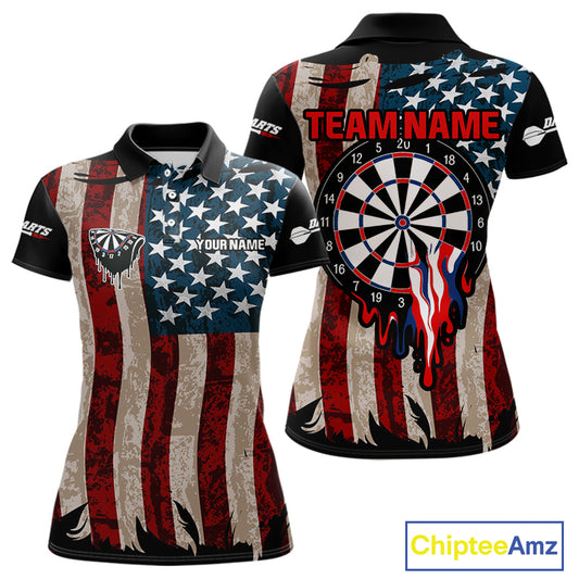 Dripping Dartboard Grunge US Flag Women's Darts Shirt - Custom Name For Dart Players NYN0420
