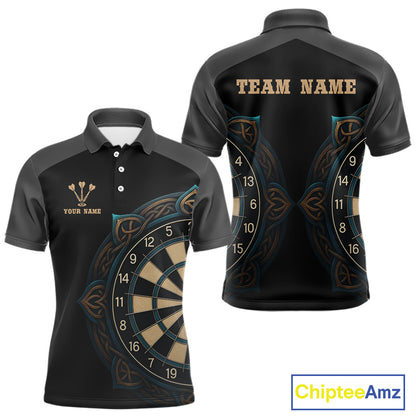 Vintage Blue Gold Celtic Dartboard Men's Darts Shirt - Custom Name For Players NYN0424