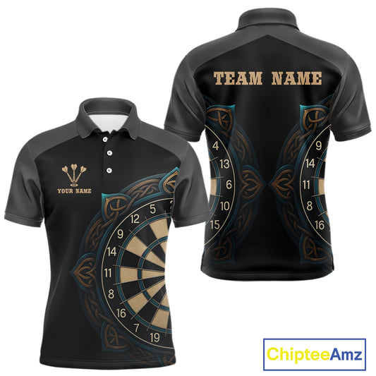 Vintage Blue Gold Celtic Dartboard Men's Darts Shirt - Custom Name For Players NYN0424