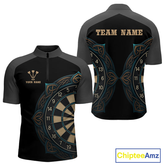 Vintage Blue Gold Celtic Dartboard Men's Darts Shirt - Custom Name For Players NYN0424