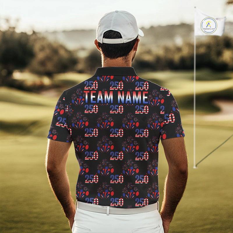 USA Anniversary Mens Golf Polo Shirt Custom Golf Pattern Patriotic Golf Tops |Black NYN3389