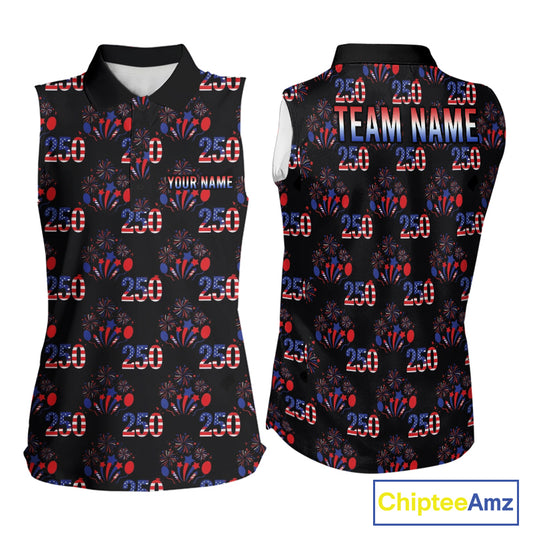 USA 250th anniversary womens golf sleeveless polo shirt patriotic black golf top