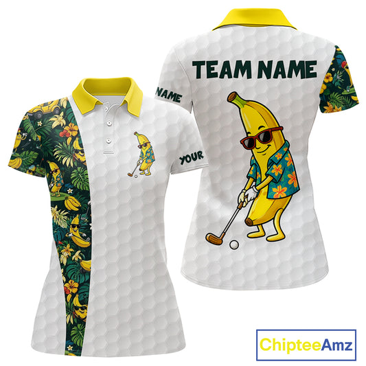 Custom Banaba Golfer Golf Ball Team Attire Tropical Monstera Golf Polo Golf Shirts For Women NYN3178