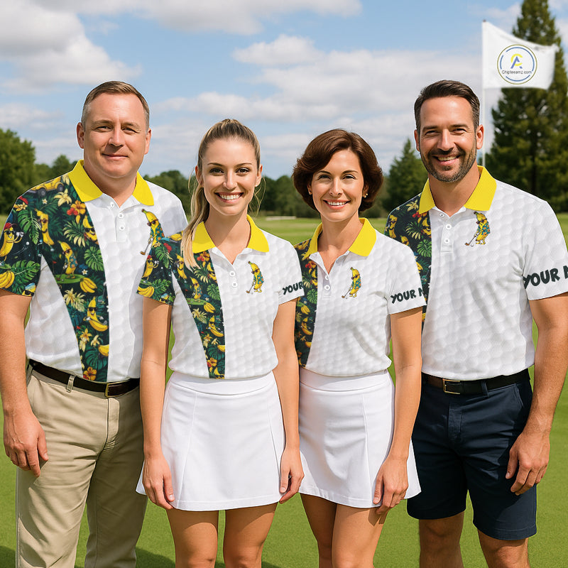 Custom Banaba Golfer Golf Ball Team Attire Tropical Monstera Golf Polo Golf Shirts For Men NYN3178
