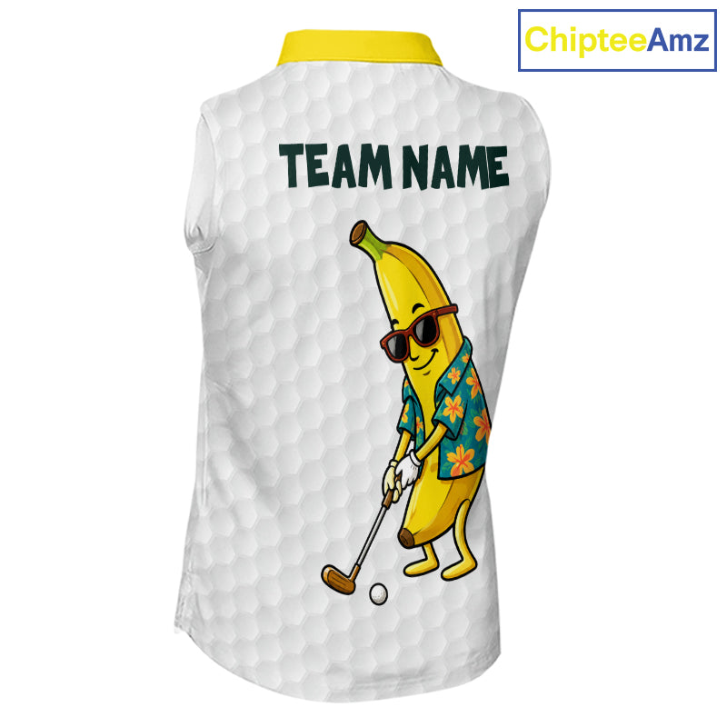 Custom Banaba Golfer Golf Ball Team Attire Tropical Monstera Golf Sleeveless Polo Golf Shirts For Women NYN3178