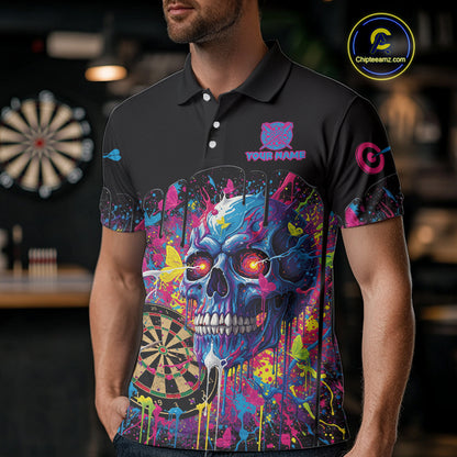 Custom Butterfly Skull Splatter Dartboard Men Darts Polo Shirt Colorful Dart Jerseys NYN1830
