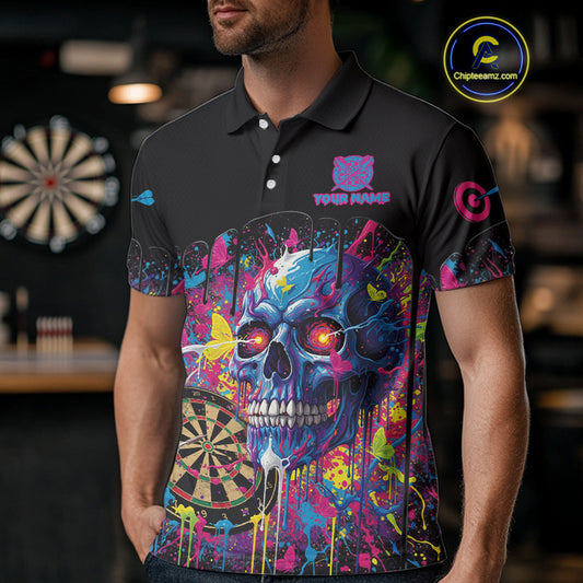 Custom Butterfly Skull Splatter Dartboard Men Darts Polo Shirt Colorful Dart Jerseys NYN1830