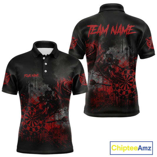 Custom Red Splatter Rose Dartboard Grunge Darts Polo Shirt For Men Outfit Dart Jerseys NYN1832