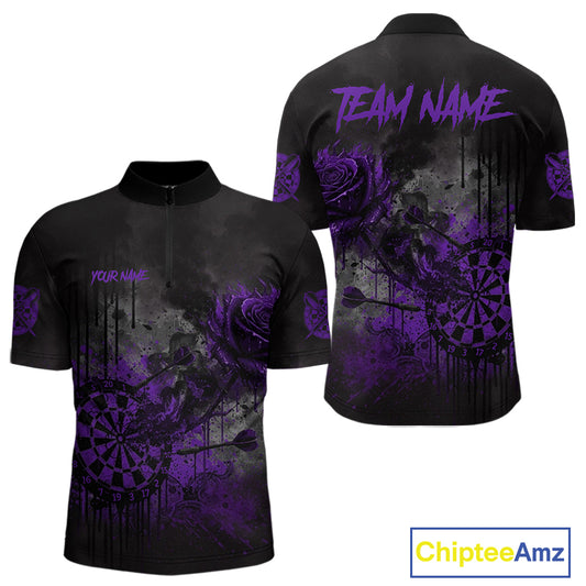 Custom Purple Splatter Rose Dartboard Grunge Darts Quarter-Zip Shirt For Men Outfit Dart Jerseys NYN1833