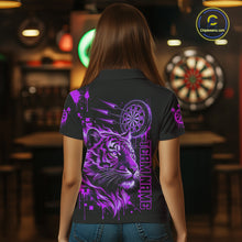 Load image into Gallery viewer, Purple Neon Tiger Lightning Dartboard Women Dart Polo Shirts Custom Name &amp; Team Dart Jerseys NYN2099