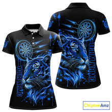 Load image into Gallery viewer, Blue Neon Tiger Lightning Dartboard Women Dart Polo Shirts Custom Name &amp; Team Dart Jerseys NYN2100