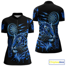 Load image into Gallery viewer, Blue Neon Tiger Lightning Dartboard Women Dart 1/4-Zip Shirts Custom Name &amp; Team Dart Jerseys NYN2100