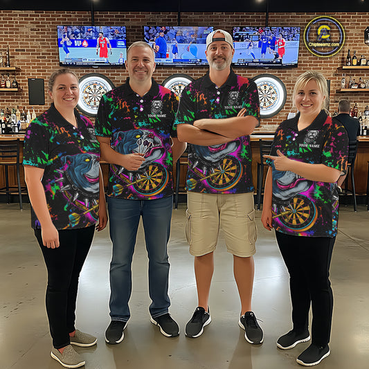 Custom Colorful Bulldog Dartboard 3D Funny Dart Shirts 1/4-Zip For Women Dart League Jerseys NYN2107