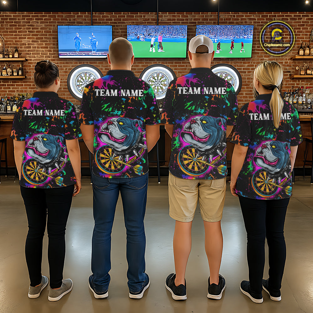 Custom Colorful Bulldog Dartboard 3D Funny Dart Shirts 1/4-Zip For Women Dart League Jerseys NYN2107