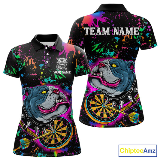 Custom Colorful Bulldog Dartboard 3D Funny Dart Shirts Polo For Women Dart League Jerseys NYN2107