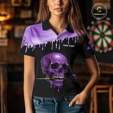 Load image into Gallery viewer, Custom Holographic Purple Skull Darts Shirt Polo For Women Light Skull Dart League Jerseys NYN2109