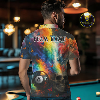 Custom Colorful Smoke 8 Ball Men's Billiard Shirts Personalized Skull Billiard Team Attire NYN2331