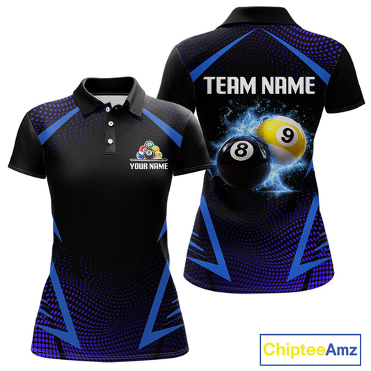 Custom 8 Ball & 9 Ball Women's Billiard Shirt Personalized Thunder Blue Billiard Team Shirt NYN2336