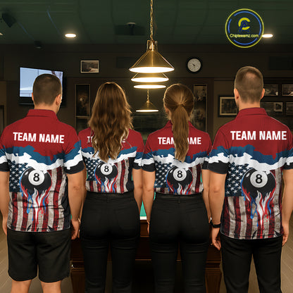 Dripping Ball 8 Billiard Shirt For Men Personalized US Flag Patriotic Billiard Team Shirt NYN2343