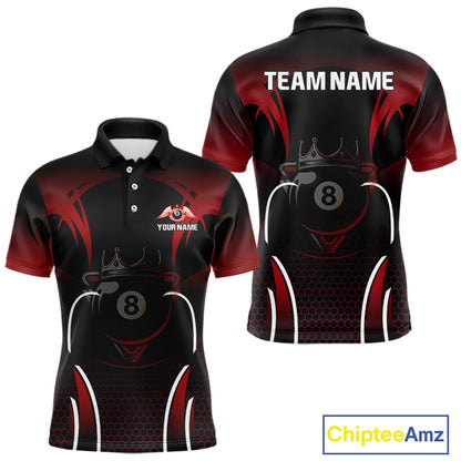 Black & Red 8 Ball Crown Men's Billiard Polo & 1/4 Zip Shirt Custom Billiard Team Jersey NYN2344