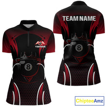 Load image into Gallery viewer, Black &amp; Red 8 Ball Crown Women's Billiard Polo &amp; 1/4 Zip Shirt Custom Billiard Team Jersey NYN2344