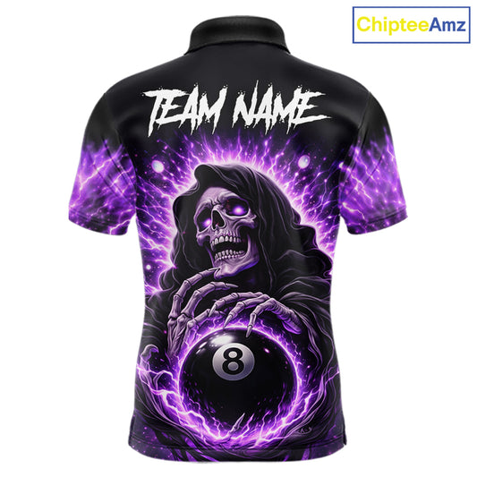 Lightning Purple Scary Grim Reaper Pool 8 Ball Men Billiard Shirt Custom Ball Billiard Team Attire NYN2624