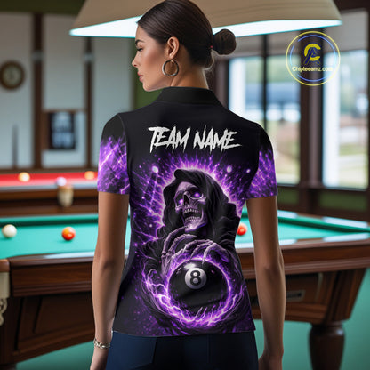 Lightning Purple Scary Grim Reaper Pool 8 Ball Women Billiard Shirt Custom Ball Billiard Team Attire NYN2624