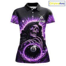 Load image into Gallery viewer, Lightning Purple Scary Grim Reaper Pool 8 Ball Women Billiard Shirt Custom Ball Billiard Team Attire NYN2624